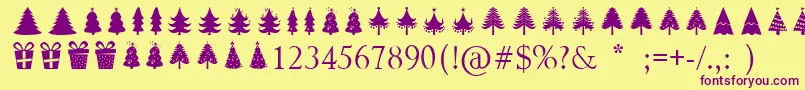 Christmas Trees-Schriftart – Violette Schriften auf gelbem Hintergrund