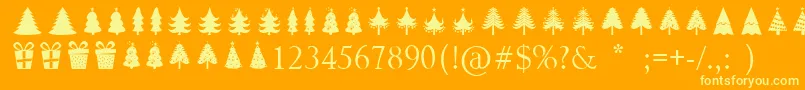 Christmas Trees-Schriftart – Gelbe Schriften auf orangefarbenem Hintergrund