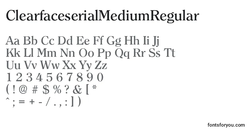 Czcionka ClearfaceserialMediumRegular – alfabet, cyfry, specjalne znaki