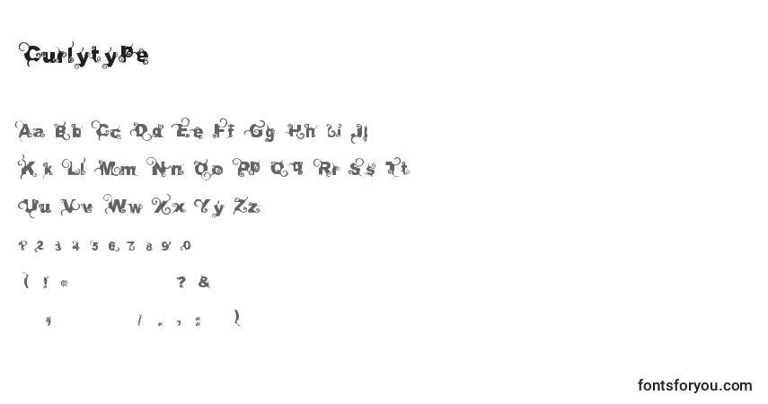Schriftart Curlytype – Alphabet, Zahlen, spezielle Symbole