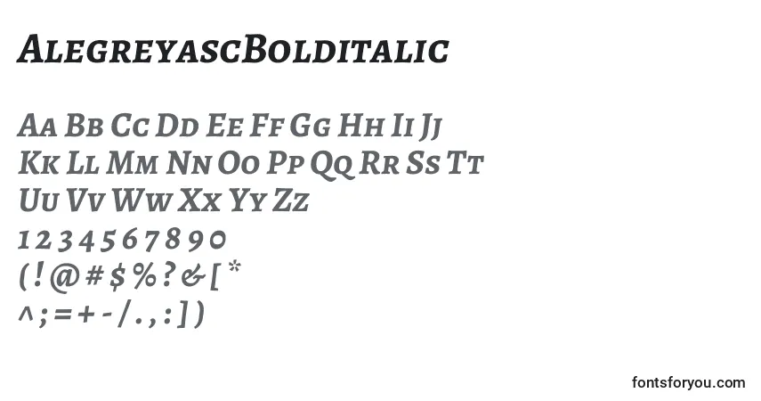 Czcionka AlegreyascBolditalic – alfabet, cyfry, specjalne znaki