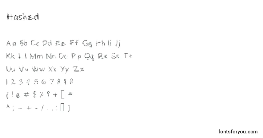 Schriftart Hashed – Alphabet, Zahlen, spezielle Symbole