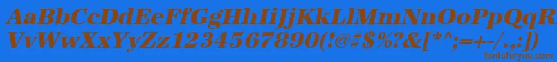 フォントUrwantiquatextbolOblique – 茶色の文字が青い背景にあります。