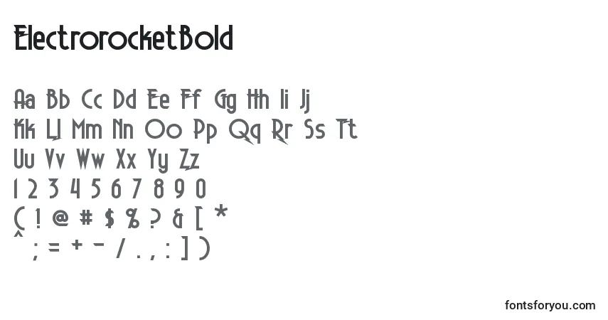 A fonte ElectrorocketBold – alfabeto, números, caracteres especiais