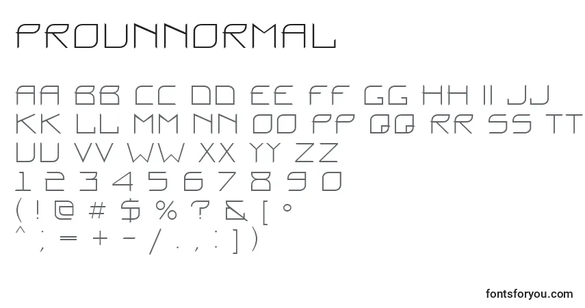A fonte ProunNormal – alfabeto, números, caracteres especiais