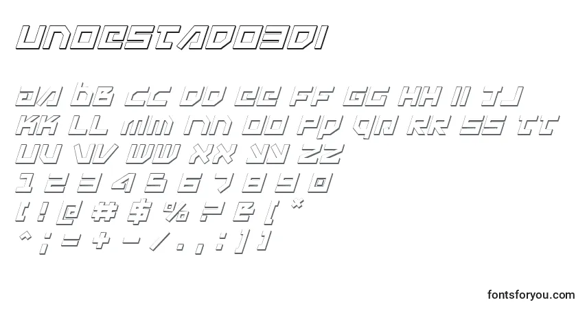 Czcionka Unoestado3Di – alfabet, cyfry, specjalne znaki