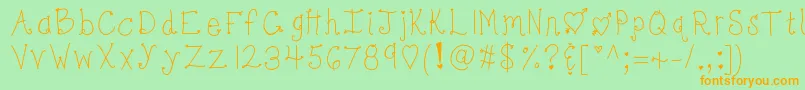 フォントKbbonjoursweetheart – オレンジの文字が緑の背景にあります。