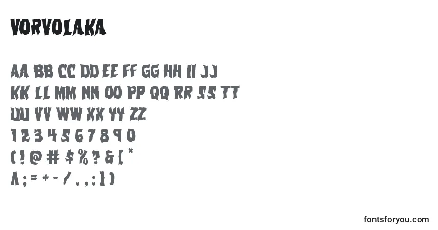 Schriftart Vorvolaka – Alphabet, Zahlen, spezielle Symbole