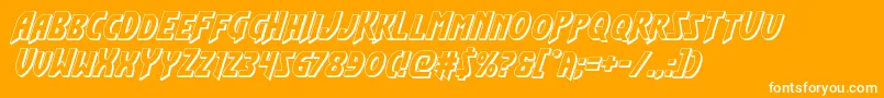 Flashrogers3Dital-Schriftart – Weiße Schriften auf orangefarbenem Hintergrund