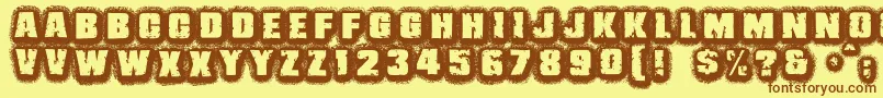 フォントJmhBelicosa – 茶色の文字が黄色の背景にあります。