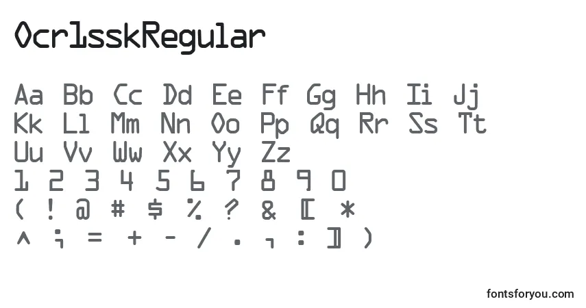 Czcionka Ocr1sskRegular – alfabet, cyfry, specjalne znaki