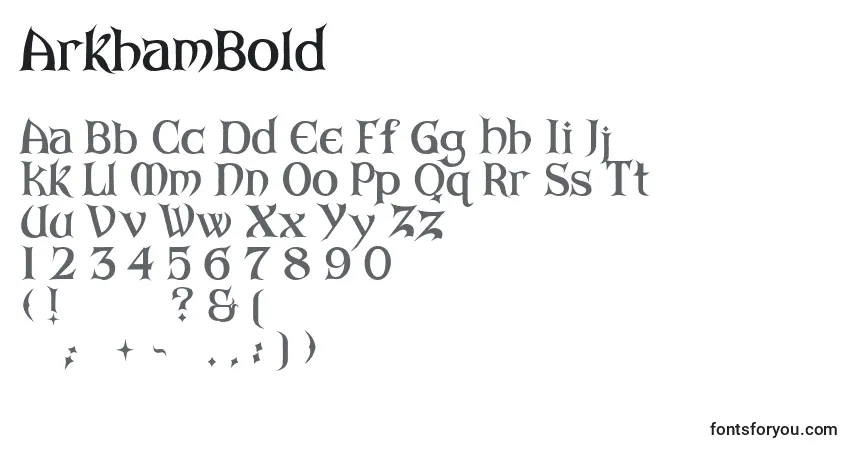 A fonte ArkhamBold – alfabeto, números, caracteres especiais