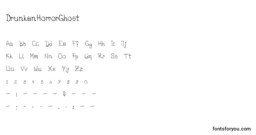 Czcionka DrunkenHorrorGhost – alfabet, cyfry, specjalne znaki