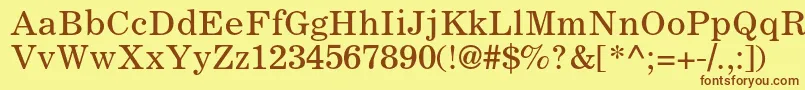 フォントCoronaltstd – 茶色の文字が黄色の背景にあります。