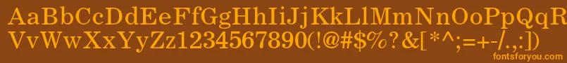 フォントCoronaltstd – オレンジ色の文字が茶色の背景にあります。