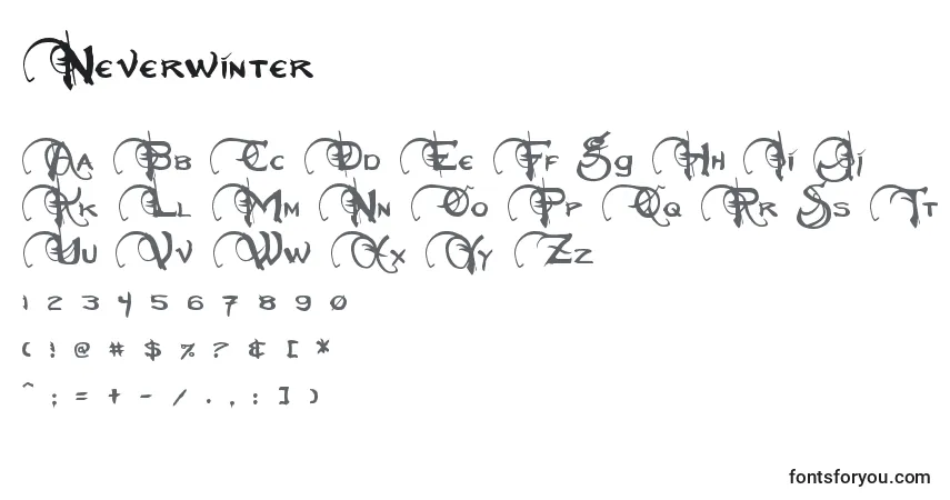 Schriftart Neverwinter (103632) – Alphabet, Zahlen, spezielle Symbole