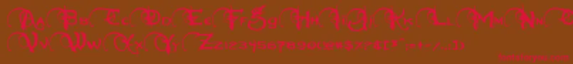 フォントNeverwinter – 赤い文字が茶色の背景にあります。