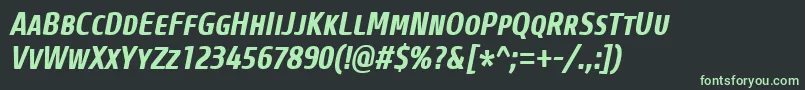CoreSansMSc67CnBoldItalic-fontti – vihreät fontit mustalla taustalla