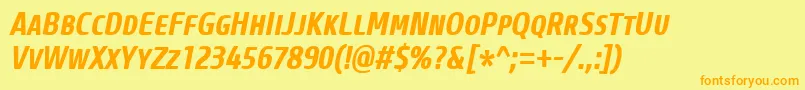 CoreSansMSc67CnBoldItalic Font – Orange Fonts on Yellow Background