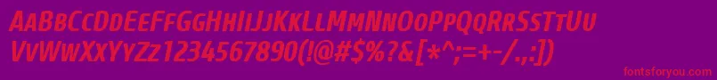 CoreSansMSc67CnBoldItalic Font – Red Fonts on Purple Background