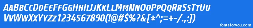 CoreSansMSc67CnBoldItalic Font – White Fonts on Blue Background