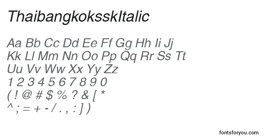 Шрифт ThaibangkoksskItalic – алфавит, цифры, специальные символы