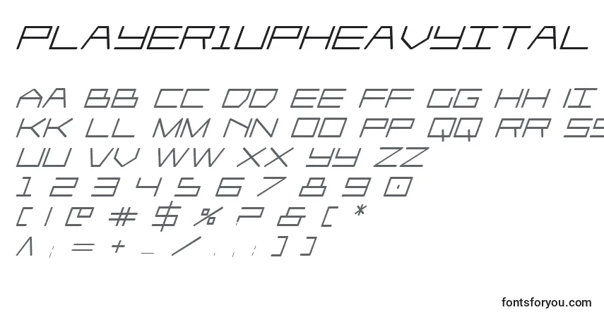 Schriftart Player1upheavyital – Alphabet, Zahlen, spezielle Symbole