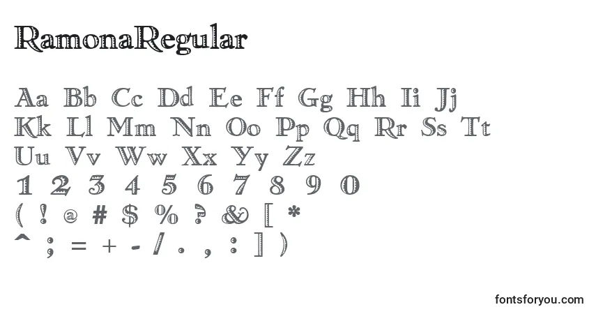 Schriftart RamonaRegular – Alphabet, Zahlen, spezielle Symbole