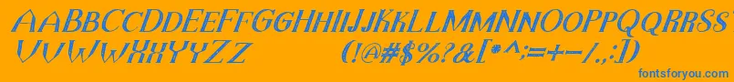 TheDarkTitanVintageItalic-Schriftart – Blaue Schriften auf orangefarbenem Hintergrund