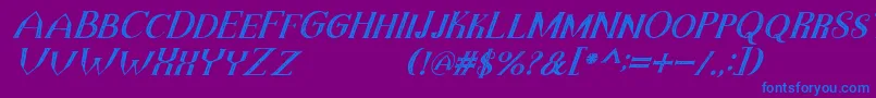 Шрифт TheDarkTitanVintageItalic – синие шрифты на фиолетовом фоне