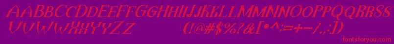 フォントTheDarkTitanVintageItalic – 紫の背景に赤い文字