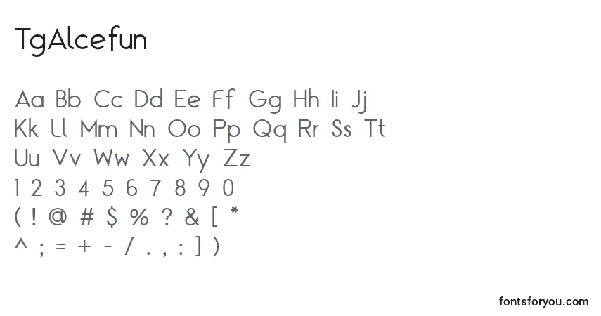 Schriftart TgAlcefun – Alphabet, Zahlen, spezielle Symbole