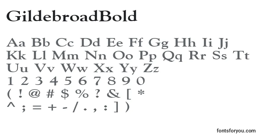 Шрифт GildebroadBold – алфавит, цифры, специальные символы