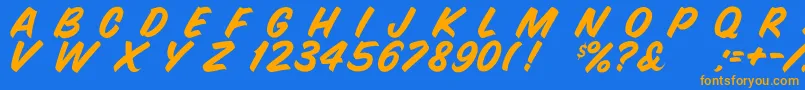 Snyderspeed-Schriftart – Orangefarbene Schriften auf blauem Hintergrund