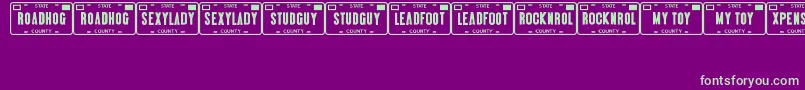 VanityPlatesJl-fontti – vihreät fontit violetilla taustalla