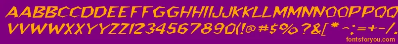 BedrockwideItalic-fontti – oranssit fontit violetilla taustalla