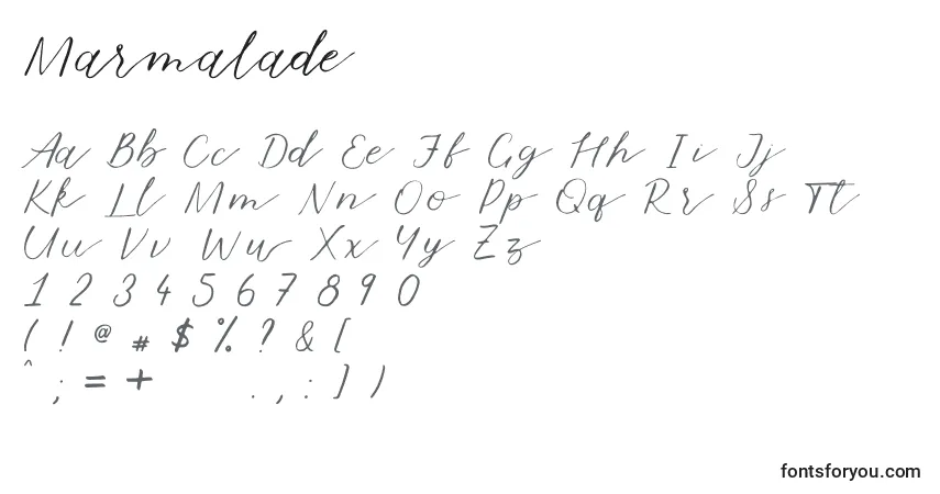 Czcionka Marmalade – alfabet, cyfry, specjalne znaki
