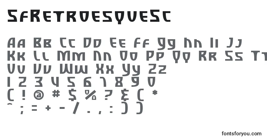 A fonte SfRetroesqueSc – alfabeto, números, caracteres especiais