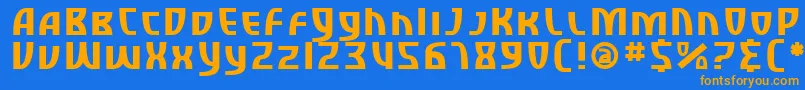 フォントSfRetroesqueSc – オレンジ色の文字が青い背景にあります。