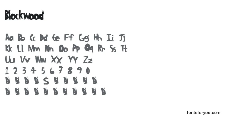 Schriftart Blockwood – Alphabet, Zahlen, spezielle Symbole