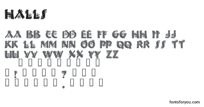 Czcionka Halls – alfabet, cyfry, specjalne znaki