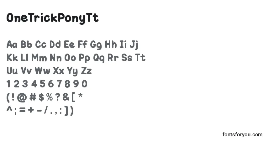 Шрифт OneTrickPonyTt – алфавит, цифры, специальные символы