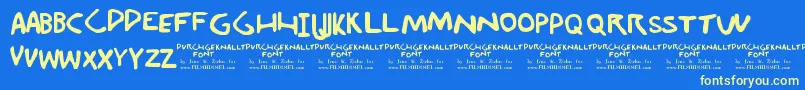 Durchgeknallt-Schriftart – Gelbe Schriften auf blauem Hintergrund