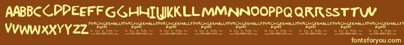 Durchgeknallt-Schriftart – Gelbe Schriften auf braunem Hintergrund