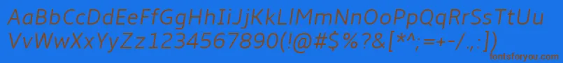 AmbleLightItalic-Schriftart – Braune Schriften auf blauem Hintergrund