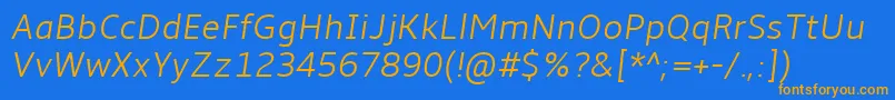 フォントAmbleLightItalic – オレンジ色の文字が青い背景にあります。