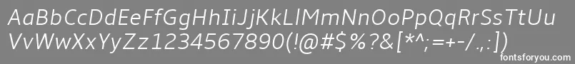 AmbleLightItalic-Schriftart – Weiße Schriften auf grauem Hintergrund