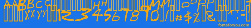 FriendsByAngry-Schriftart – Orangefarbene Schriften auf blauem Hintergrund