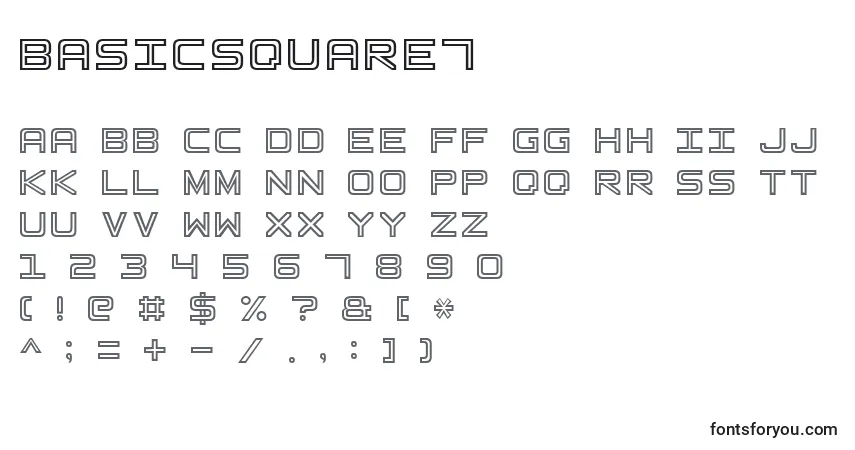 Czcionka BasicSquare7 – alfabet, cyfry, specjalne znaki