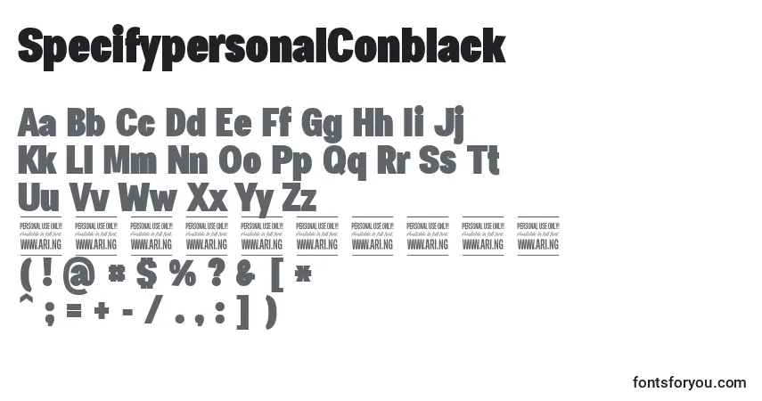 A fonte SpecifypersonalConblack – alfabeto, números, caracteres especiais